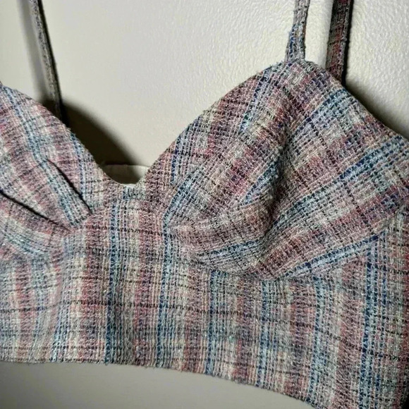 NWOT Zara Tweed Boucle Knit Corset  Crop Top Bralette Pink & Blue Size M - Picture 7 of 10